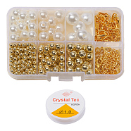 DIY Round Beads Jewelry Set Making Kit, Including  Round ABS Plastic Beads, Iron Paperclip Chains & End Chain & Jump Rings, Zinc Alloy Clasps, Elastic Stretch Thread, Golden, Beads: about 361pcs/set(DIY-YW0004-45G)