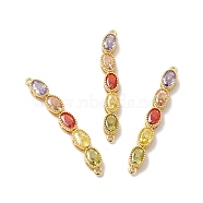 Rack Plating Brass Colorful Cubic Zirconia Connector Charms, Cadmium Free & Lead Free, Oval Links, Real 18K Gold Plated, 40.5x5x3.5mm, Hole: 1.2mm(KK-A177-04G)