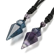 Natural Fluorite Conical Pendulum Pendant Necklace with Nylon Cord for Women, 27.56 inch(70cm)(NJEW-B106-01H)