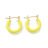Brass Enamel Hoop Earrings for Women, Flat Round, Light Gold, Yellow, 20x19.5x4mm, Pin: 0.8mm(EJEW-M211-01LG-F)