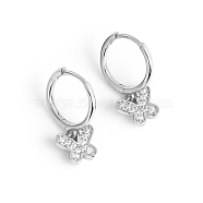 Rhodium Plated 925 Sterling Silver Hoop Earrings, with Cubic Zirconia, Platinum, 18x7x9mm(ZU9155-2)