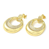 Twist Donut Clear Cubic Zirconia Stud Dangle Earrings, Brass Earrings for Women, Real 16K Gold Plated, 35x25mm(EJEW-G373-04G)