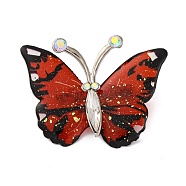 Butterfly Transparent Resin Brooch, Alloy Rhinestone Insect Brooch, Platinum, Dark Red, 36x47mm(JEWB-M047-01C)