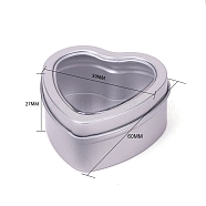 Tinplate Tins Gift Boxes with Clear Window Lid, Heart Storage Box, Silver, 6x5.9x2.7cm(PW-WG26925-01)