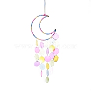 Suede Wrap Iron Moon Hanging Ornaments, Dyed Natural Shell Tassel for Home Living Room Bedroom Wall Decorations, Colorful, 670mm(HJEW-G025-01)