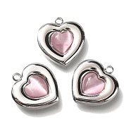 Cat Eye Charms, with 304 Stainless Steel Findings, Heart, Stainless Steel Color, 14x13x3.5mm, Hole: 1.4mm(STAS-P371-010P)