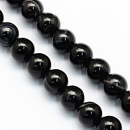 Natural Black Line Agate Round Beads Strands, Dyed, 6.5mm, Hole: 1mm, about 63pcs/strand, 15.5 inch(G-S155-6mm)