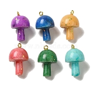 Dyed Natural Dolomite Pendants, Mushroom Charms with Golden Plated Metal Loops, Mixed Color, 24.5~26x16mm, Hole: 1.6~1.8mm(G-Q161-01)
