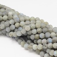 Round Natural Labradorite Bead Strands, Frosted, 10mm, Hole: 1mm, about 40pcs/strand, 15.74 inch(G-L448-24-10mm)