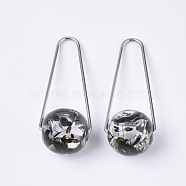 Transparent Resin Pendants, with 304 Stainless Steel Triangle Rings, Round, Stainless Steel Color, Black, 47x18mm, Triangle Ring: 1mm thick, Bead: 16mm(STAS-S079-135A)