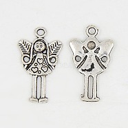 Tibetan Style Alloy Fairy Pendants, Cadmium Free & Nickel Free & Lead Free, Antique Silver, 25x15x2mm(TIBEP-S613-AS-FF)