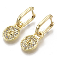 Brass Micro Pave Clear Cubic Zirconia Dangle Huggie Hoop Earrings, Nickel Free, Lock, Real 16K Gold Plated, 32.5mm, Pin: 1mm(EJEW-R115-002-NF)
