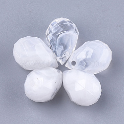 Acrylic Charms, Imitation Gemstone Style, Faceted, teardrop, White, 13.5x9.5mm, Hole: 1mm, about 826pcs/500g(OACR-S028-020)