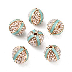 Alloy Enamel Beads, with ABS Imitation Pearl, Golden. Round, Pale Turquoise, 13.5x13.5mm, Hole: 2mm(FIND-E046-11G-05)