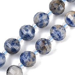 Natural Blue Spot Jasper Beads Strands, Faceted, Lantern, with Seed Beads, 8mm, Hole: 0.9mm, about 38~41pcs/strand, 15.31~15.51 inch''(38.9~39.4cm)(G-G182-B31-03)