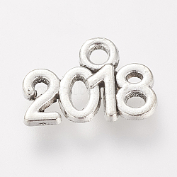 Tibetan Style Alloy Charms, Birth Year 2018, Lead Free & Cadmium Free, Antique Silver, 9x13.5x1mm, Hole: 2mm(X-TIBE-S306-04AS-RS)