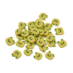 Handmade Polymer Clay Cabochons, Frog, Yellow Green, 9.5~11x10x2mm(CLAY-B005-05)