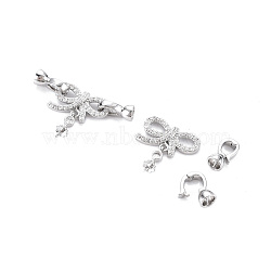 Brass Micro Pave Clear Cubic Zirconia Peg Bails Fold Over Clasps, for Half Drilled Bead, Nickel Free, Bowknot, Real Platinum Plated, Bowknot: 22x20x3mm, Pin: 0.7mm, Clasp: 12x6x5.5mm(KK-S356-576-NF)