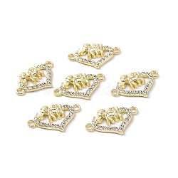Alloy Crystal Rhinestone Connector Charms, Heart Links with Elephant, Cadmium Free & Lead Free, Light Gold, 14x22x2mm, Hole: 1.6mm(PALLOY-D011-01LG)