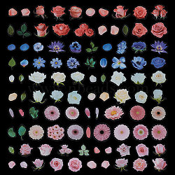 5 Bags 5 Styles PVC Plastic Floral Self Adhesive Decorative Stickers, Waterproof Decals for Scrapbooking, DIY Craft, Rectangle & Flower Pattern, Mixed Color, 23~120x11~95x0.1mm, 1 bag/style(STIC-CP0001-07)