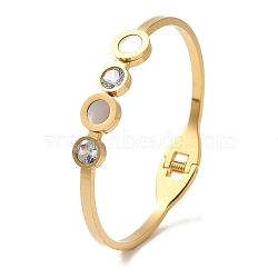 Adjustable Vacuum Plating 304 Stainless Steel Bangles, Flat Round Rhinestone Shell Bangles for Women, Golden, Inner Diameter: 1-7/8x2-1/4 inch(4.9x5.8cm)(BJEW-F474-07G)