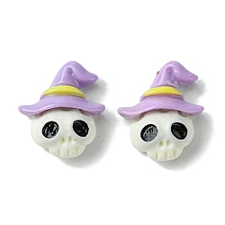 Halloween Theme Opaque Resin Decoden Cabochons, Skull with Witch Hat, 15x12.5x6mm(CRES-Q219-02H)