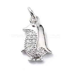 Brass Micro Pave Cubic Zirconia Charms, with Jump Ring, Penguin Charms, Platinum, 14.5x9.5x2.5mm, Hole: 3mm(ZIRC-F131-21P)