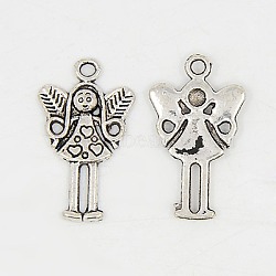 Tibetan Style Alloy Fairy Pendants, Cadmium Free & Nickel Free & Lead Free, Antique Silver, 25x15x2mm(TIBEP-S613-AS-FF)