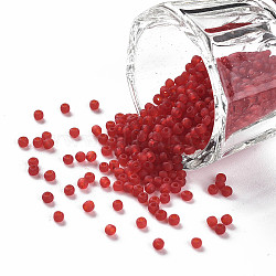 12/0 Grade A Round Glass Seed Beads, Transparent Frosted Style, Dark Red, 2x1.5mm, Hole: 0.8mm, 30000pcs/bag(SEED-Q006-M08)