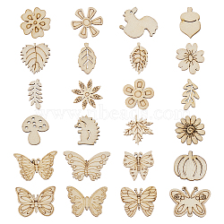 Wood Cabochons, Laser Cut Wood Shapes, Unfinished Wooden Embellishments, DIY Decoration Accessories, Mixed Shapes, BurlyWood, 17~27x9~39.5x2~2.5mm, about 300pcs/set(WOOD-TA0001-33)