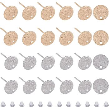 24Pcs 2 Colors Hammered Brass Stud Earring Findings, Flat Round, Nickel Free, Platinum & Golden, 10mm, Hole: 1mm, Pin: 0.6mm, 12pcs/color