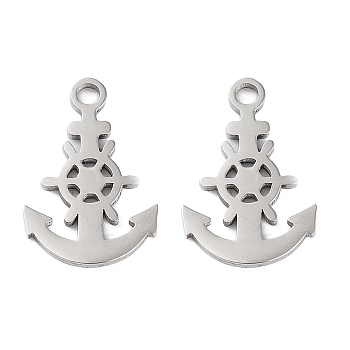 316 Surgical Stainless Steel Charms, Laser Cut, Anchor & Helm Charm, Stainless Steel Color, 15x10x1mm, Hole: 1.5mm