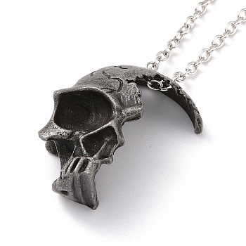 Retro Alloy Broken Half Skull Pendant Necklace for Men Women, Gunmetal & Platinum, 23.62 inch(60cm)
