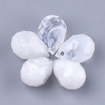 Acrylic Charms, Imitation Gemstone Style, Faceted, teardrop, White, 13.5x9.5mm, Hole: 1mm, about 826pcs/500g