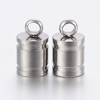 201 Stainless Steel Cord Ends, End Caps, Column, Stainless Steel Color, 11x7mm, Hole: 2.5mm, 6mm inner diameter
