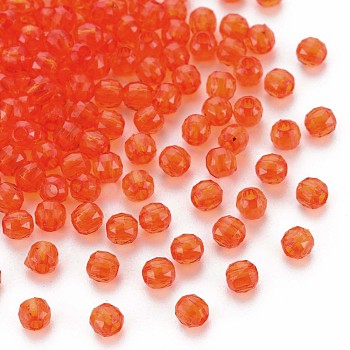Transparent Acrylic Beads, Faceted, Round, Orange Red, 4x4mm, Hole: 1.5mm, about 16100pcs/500g