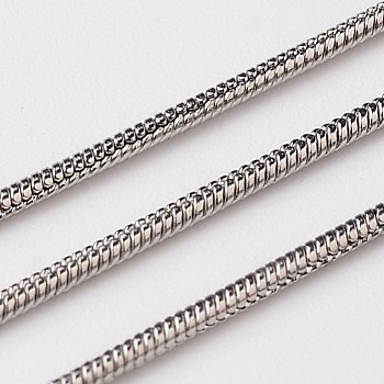 3.28 Feet 304 Stainless Steel Round Snake Chains, Soldered, Stainless Steel Color, 1mm