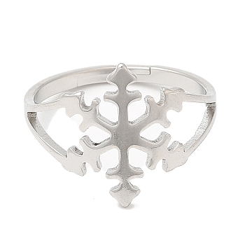 304 Stainless Steel Adjustable Rings, Christmas Snowflake, Stainless Steel Color, US Size 6(16.5mm)