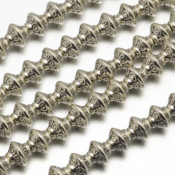 Tibetan Style Bicone Alloy Bead Strands, Lead Free & Cadmium Free, Antique Silver, 7x6mm, Hole: 2mm, about 34pcs/strand, 8 inch