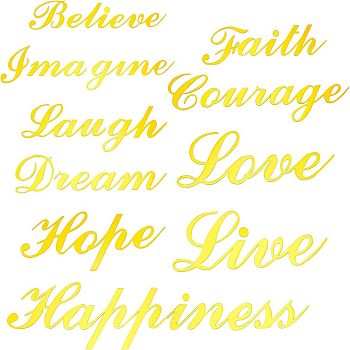 Acrylic Mirror Wall Stickers, with Adhesive Back, Word Love Live Laugh, Gold, 75~97x35~230x0.8mm, 37pcs/set.