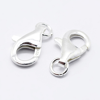 925 Sterling Silver Lobster Claw Clasps, with 925 Stamp, Silver, 11.5mm, Hole: 1mm