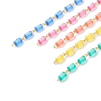 Handmade Link Chains, with Transparent Acrylic Beads & Iron Findings, Polygon, Mixed Color, 8.5~9x5mm, 5strand/set