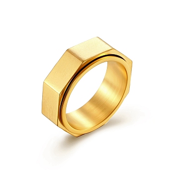 Plain Octagon Titanium Steel Rotating Finger Ring, Fidget Spinner Ring for Calming Worry Meditation, Golden, US Size 9(18.9mm)
