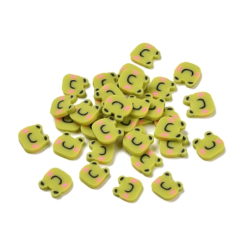 Handmade Polymer Clay Cabochons, Frog, Yellow Green, 9.5~11x10x2mm