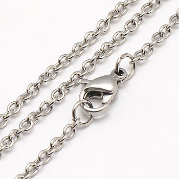 Trendy Unisex 304 Stainless Steel Cable Chain Necklaces, with Lobster Clasps, Stainless Steel Color, 17.7 inch(44.9cm), 2x0.5mm