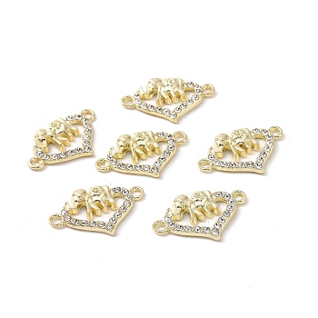 Alloy Crystal Rhinestone Connector Charms, Heart Links with Elephant, Cadmium Free & Lead Free, Light Gold, 14x22x2mm, Hole: 1.6mm