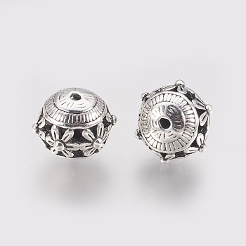 Tibetan Style Alloy Beads, Hollow Round, Antique Silver, 17x14mm, Hole: 2mm