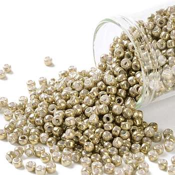 TOHO Round Seed Beads, Japanese Seed Beads, (1700) Gilded Marble White, 8/0, 3mm, Hole: 1mm, about 222pcs/bottle, 10g/bottle