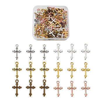 Alloy Pendants, Cadmium Free & Lead Free, Cross, Mixed Color, 21x11x2mm, Hole: 2mm, 6 colors, 20pcs/color, 120pcs/Box