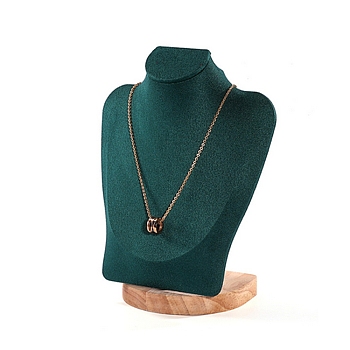 Bust Shaped Velvet Jewelry Necklace Display Stands, with Wood Base, for Necklace, Dark Green, 18.2x10.3x23.5cm